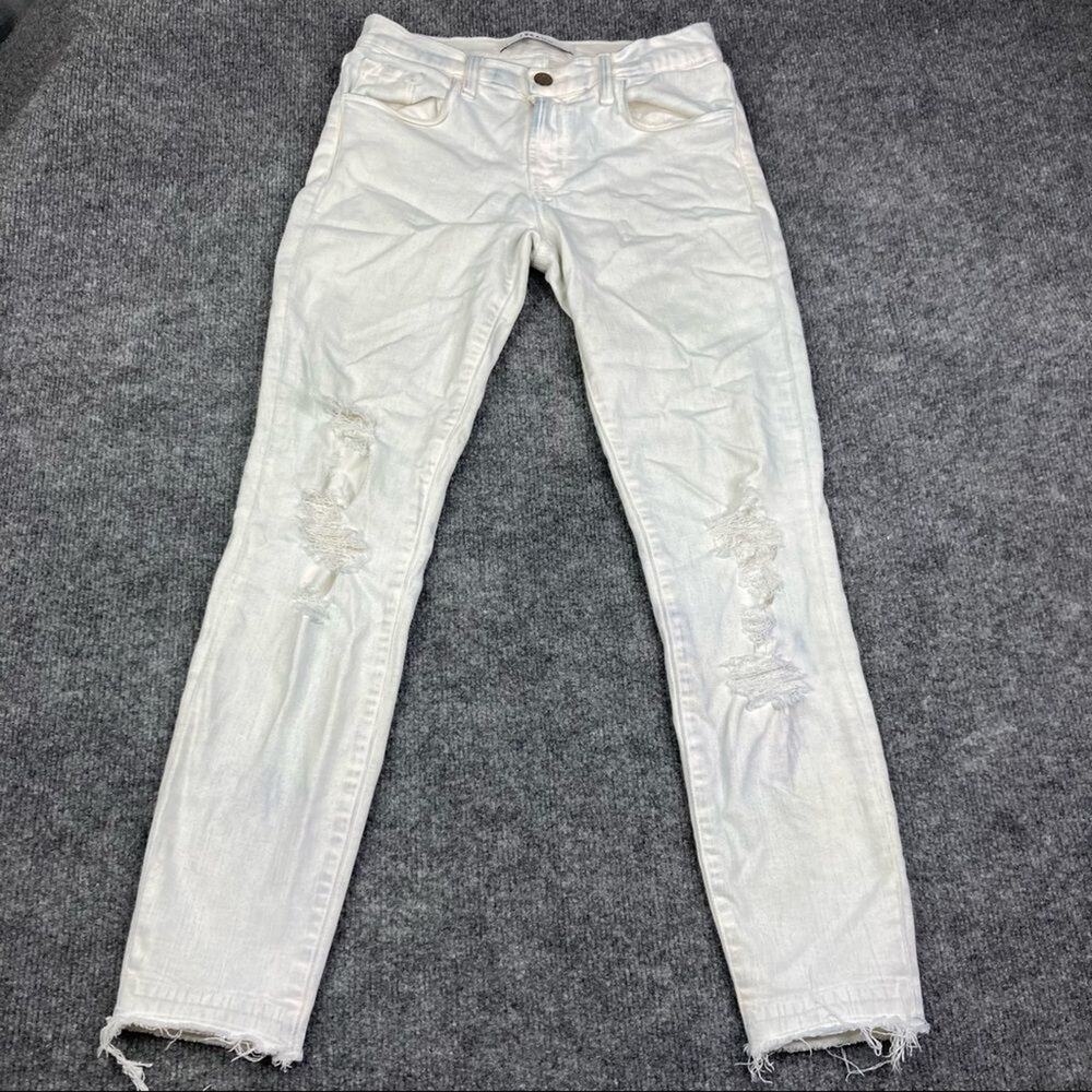 J Brand Jeans Womens Sizeβ 25 White Cropped Distressed Raw Hem Slim Fit USA Made